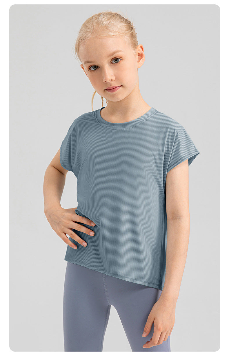2023.08 Girls summer loose cool yoga T-shirt quick-drying breathable outdoor sports top fitness running short-sleeved 33210