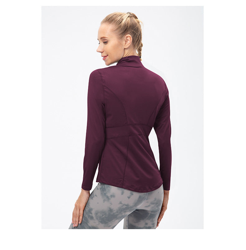 09/2025 Veste de sport à fermeture éclair et manches longues pour femme Automne/Hiver, Tenue de yoga de fitness ajustée, Haut de course élastique à séchage rapide 12613