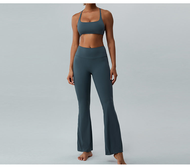 2023.08 Autumn new naked sense of lean speaker yoga pants women micro stretch wide leg pants high waist lift hip outdoor sports fitness pants