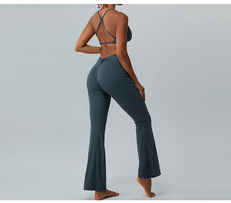2023.08 Autumn new naked sense of lean speaker yoga pants women micro stretch wide leg pants high waist lift hip outdoor sports fitness pants