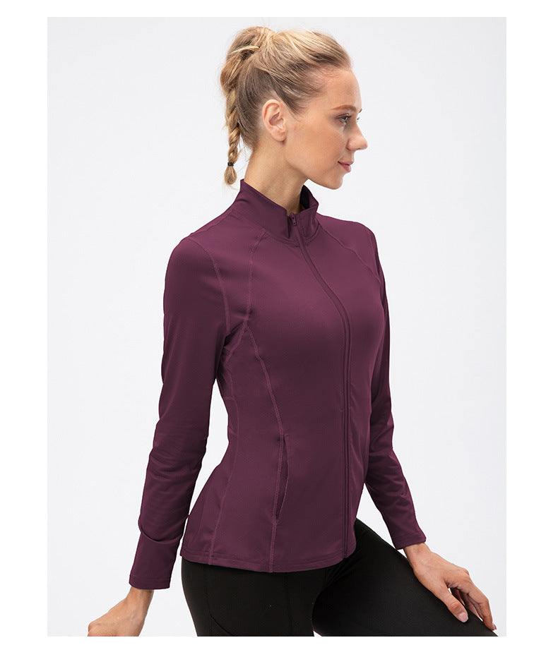 09/2025 Veste de sport à fermeture éclair et manches longues pour femme Automne/Hiver, Tenue de yoga de fitness ajustée, Haut de course élastique à séchage rapide 12613