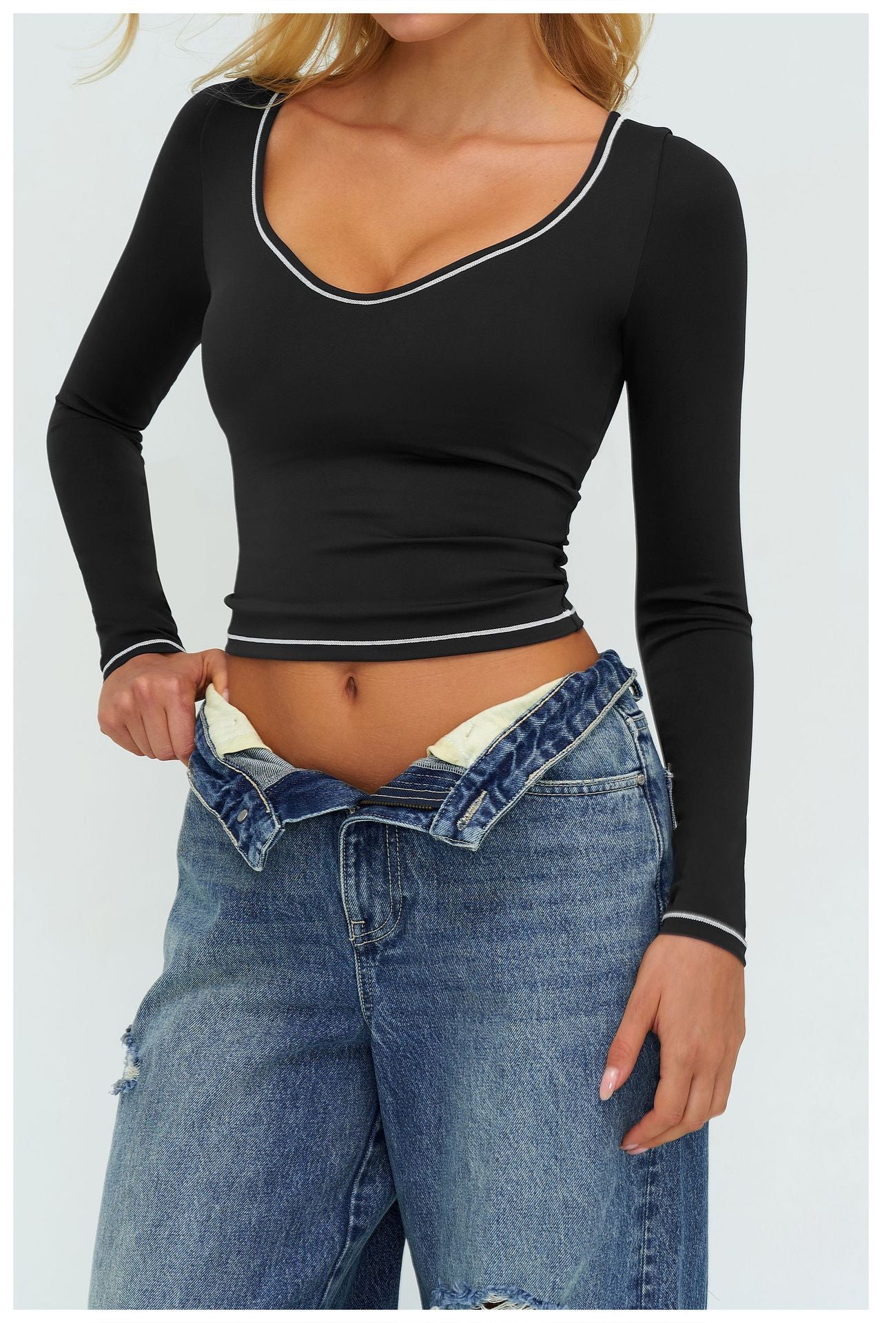 11/2025 Autumn/Winter Yoga Long-Sleeved Color-Blocked Brushed Fleece Slim Fit Fashion T-Shirt Outdoor Running Sports Long-Sleeved Top 7028