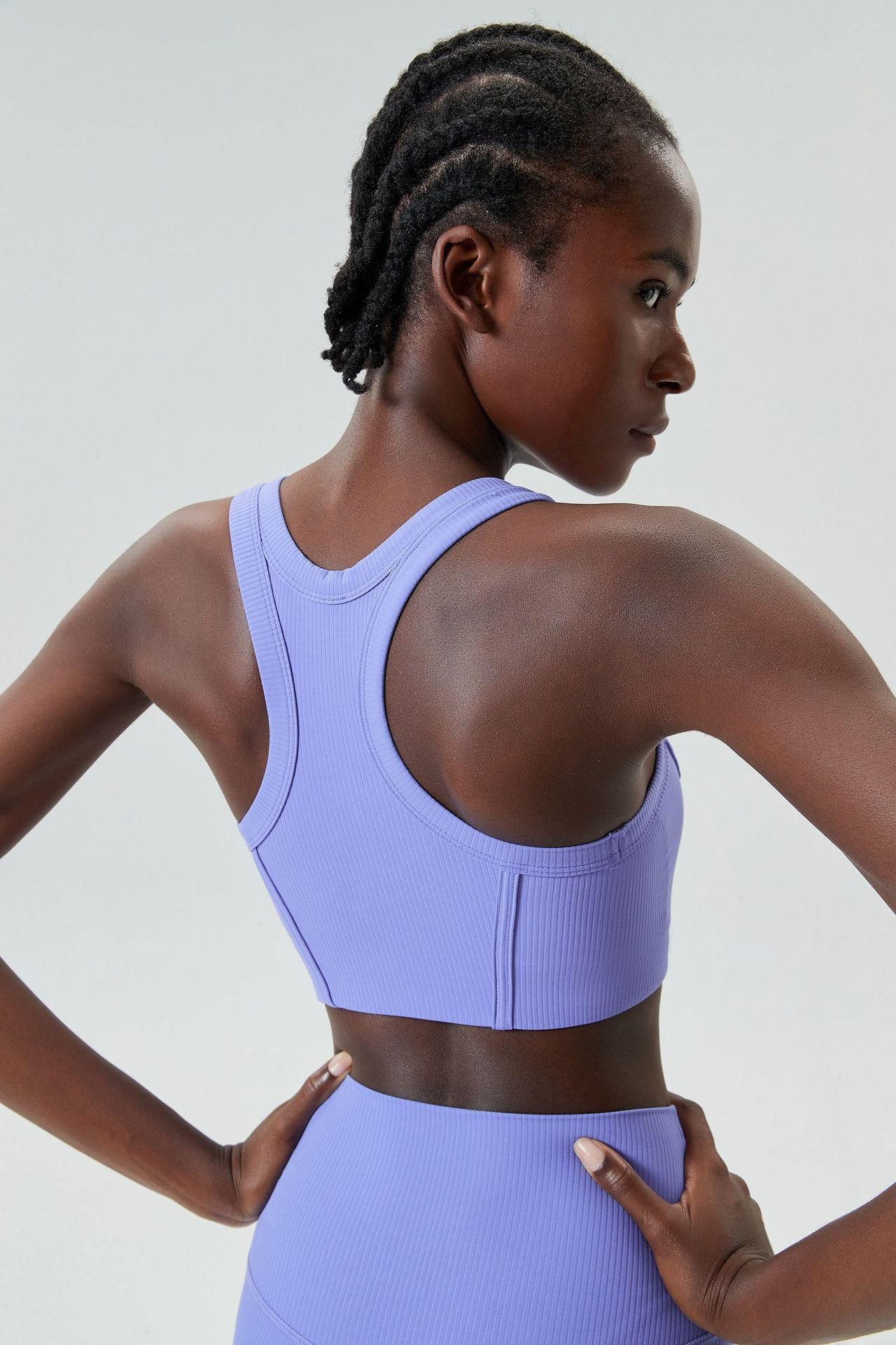 04/2024 ribbed High neck willow strip fan round oxygen cup sports bra women's long yoga fitness vest running bra