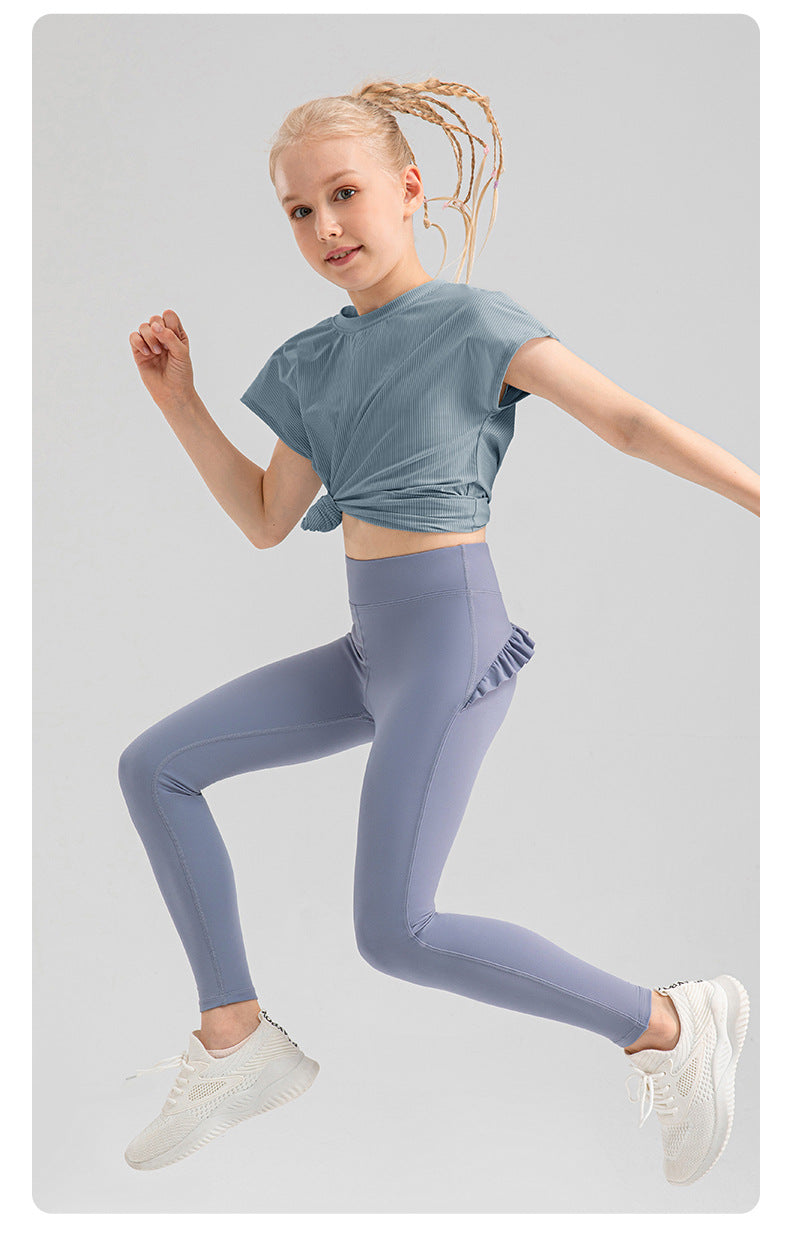 2023.08 Girls summer loose cool yoga T-shirt quick-drying breathable outdoor sports top fitness running short-sleeved 33210