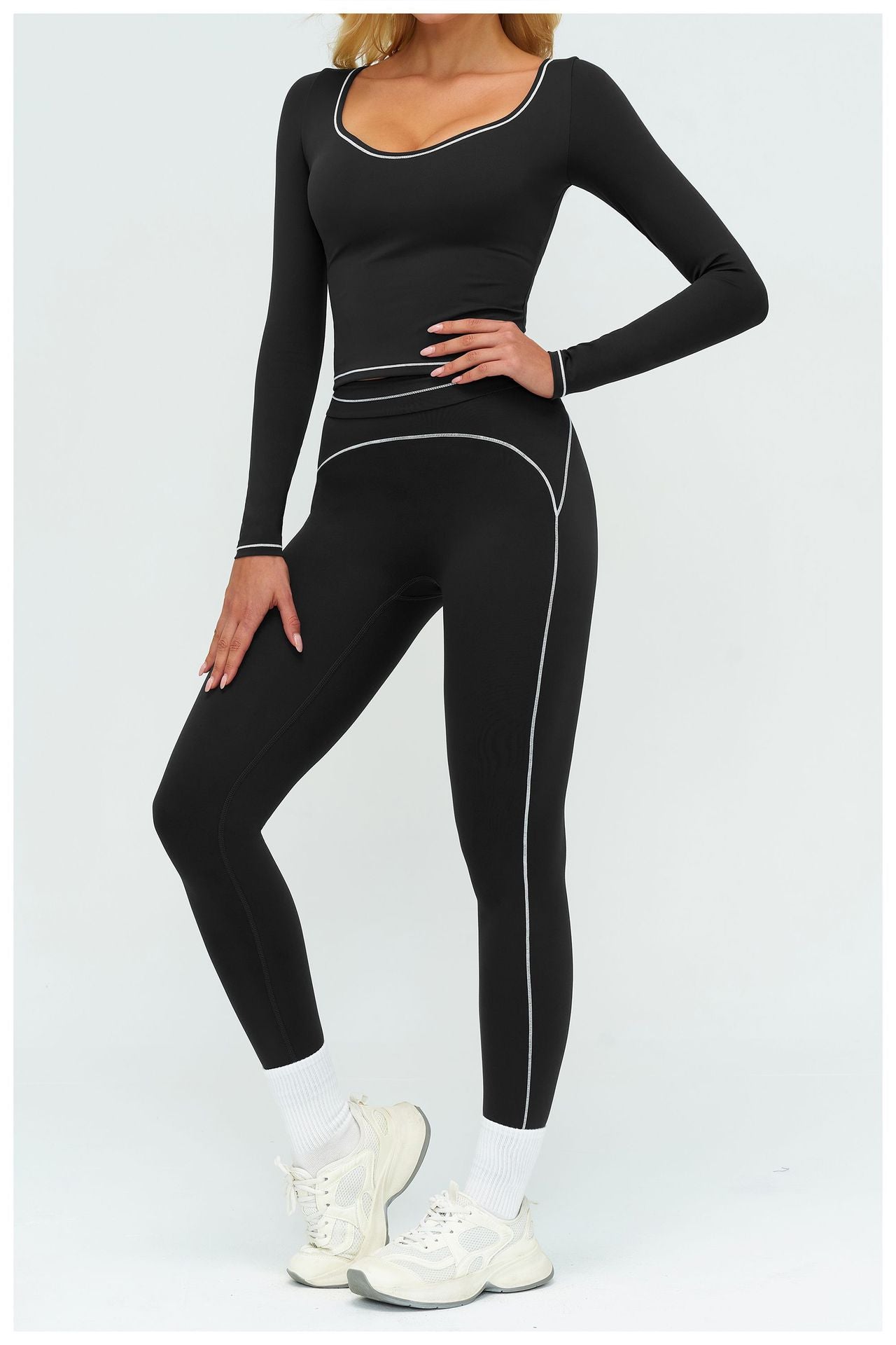 11/2025 Autumn/Winter Yoga Long-Sleeved Color-Blocked Brushed Fleece Slim Fit Fashion T-Shirt Outdoor Running Sports Long-Sleeved Top 7028