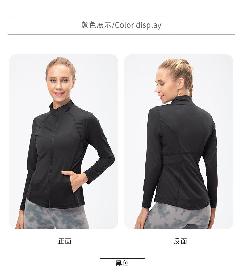 09/2025 Veste de sport à fermeture éclair et manches longues pour femme Automne/Hiver, Tenue de yoga de fitness ajustée, Haut de course élastique à séchage rapide 12613