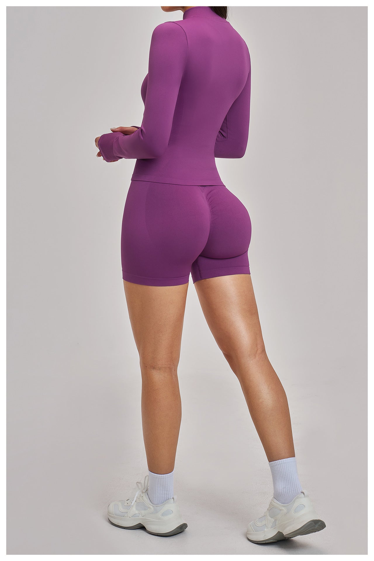 03/2026 Seamless stand-up collar zipper yoga set, windproof, slim fit, warm top, sports running set 7755