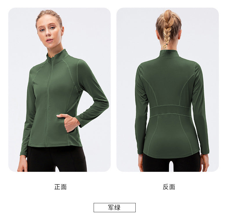 09/2025 Veste de sport à fermeture éclair et manches longues pour femme Automne/Hiver, Tenue de yoga de fitness ajustée, Haut de course élastique à séchage rapide 12613