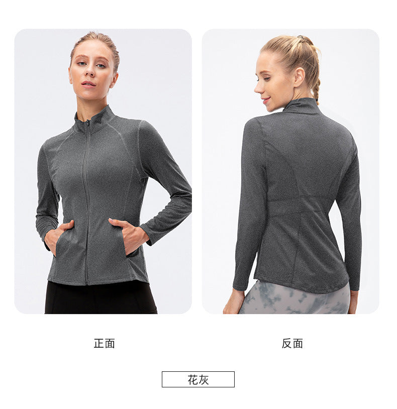 09/2025 Veste de sport à fermeture éclair et manches longues pour femme Automne/Hiver, Tenue de yoga de fitness ajustée, Haut de course élastique à séchage rapide 12613