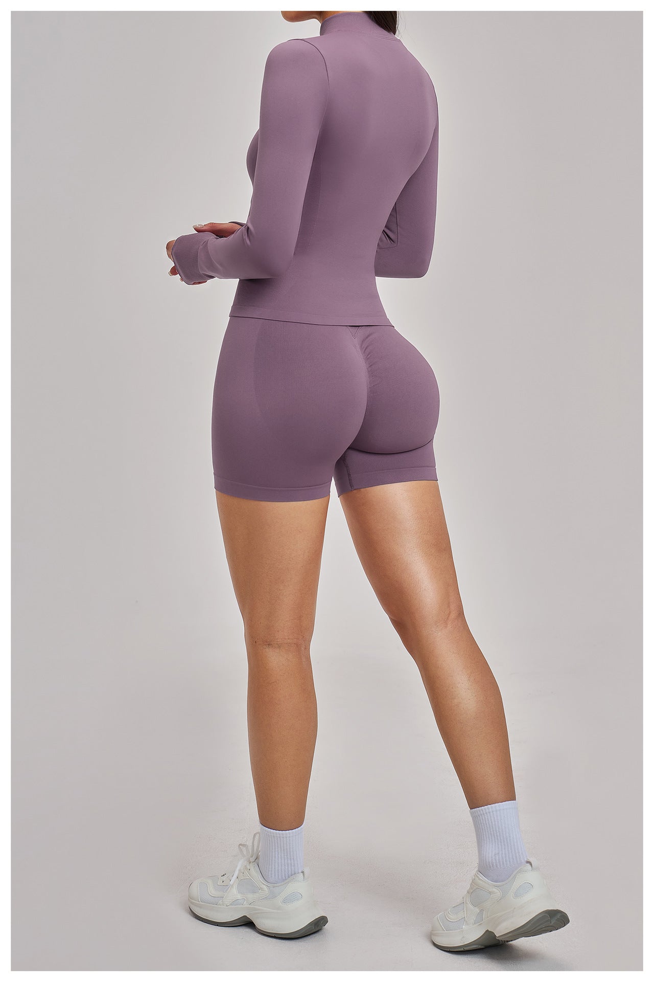 03/2026 Seamless stand-up collar zipper yoga set, windproof, slim fit, warm top, sports running set 7755