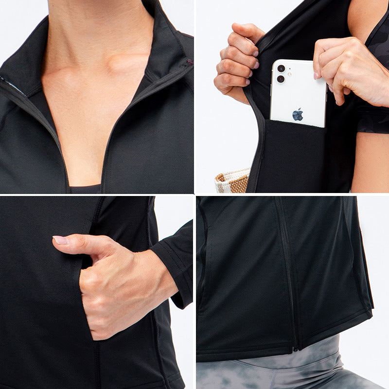 09/2025 Veste de sport à fermeture éclair et manches longues pour femme Automne/Hiver, Tenue de yoga de fitness ajustée, Haut de course élastique à séchage rapide 12613