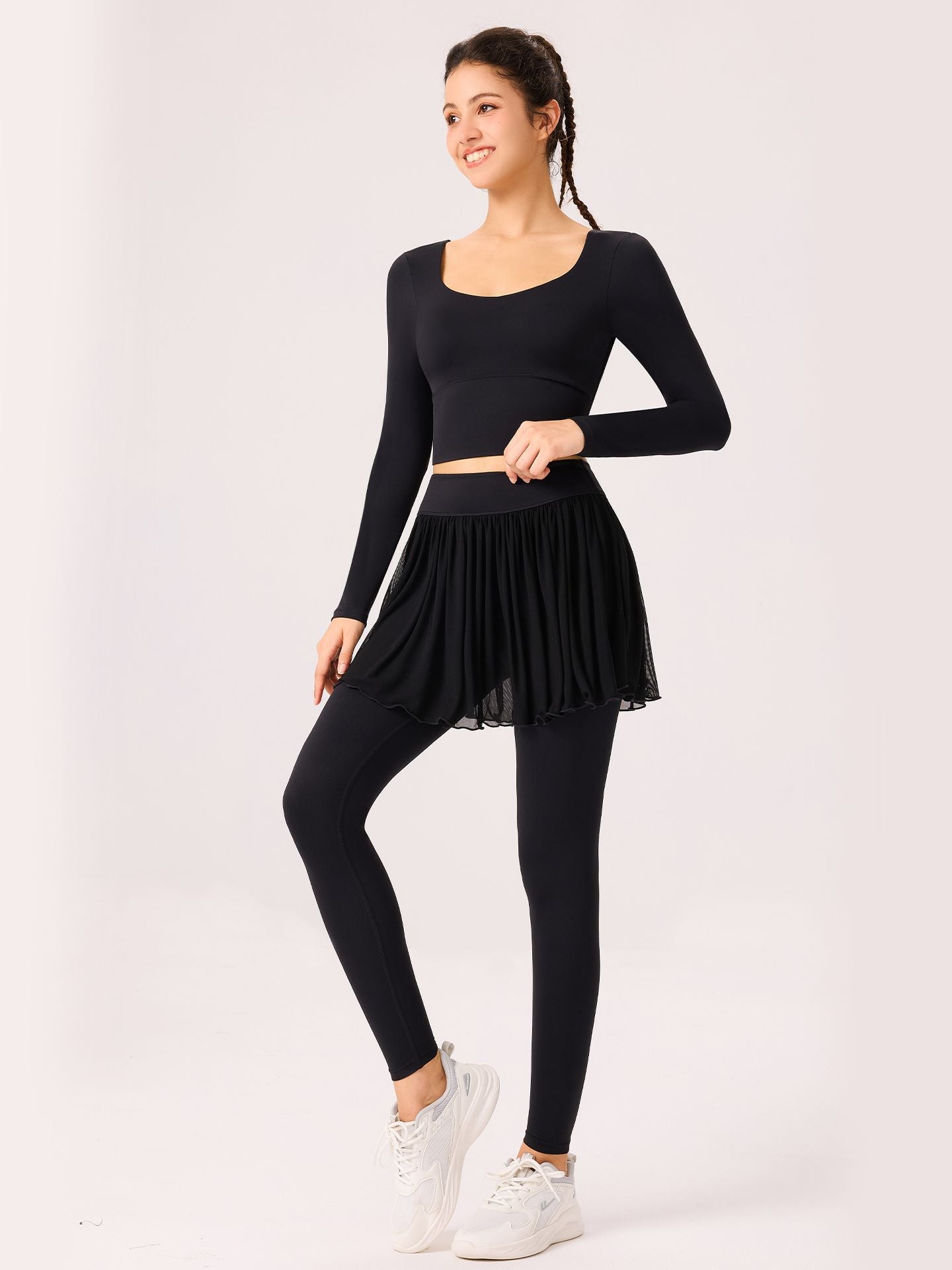 09/2025 Autumn and winter vacation two-piece sports trousers skirt can be worn outside the gym quick-drying running yoga T-shirt beautiful back breathable long sleeves