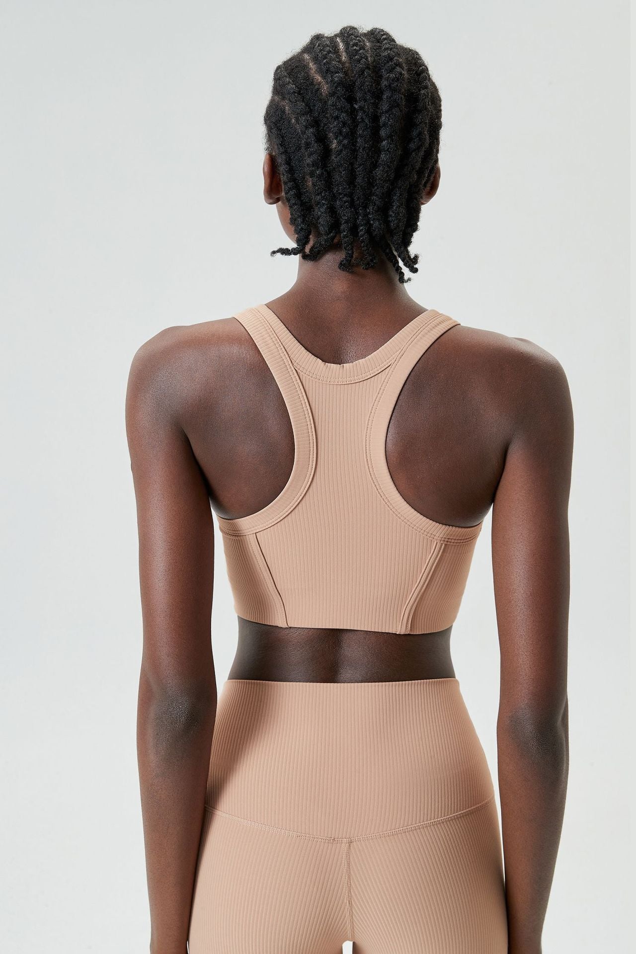 04/2024 ribbed High neck willow strip fan round oxygen cup sports bra women's long yoga fitness vest running bra