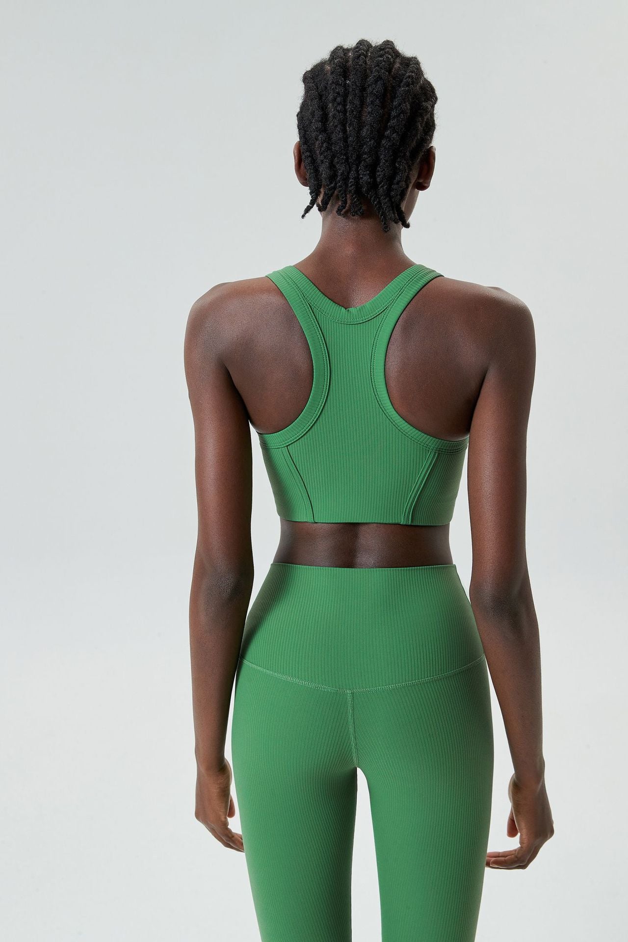 04/2024 ribbed High neck willow strip fan round oxygen cup sports bra women's long yoga fitness vest running bra