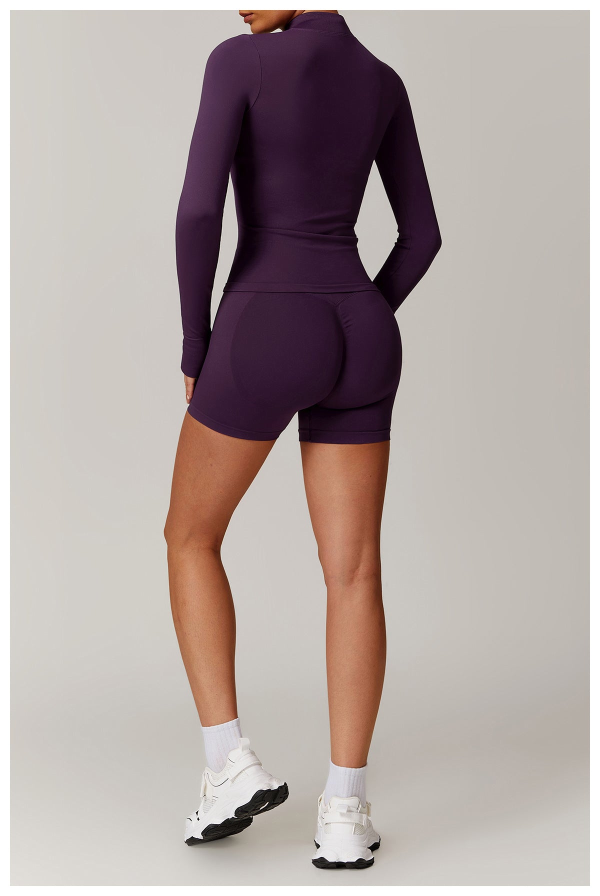 03/2026 Seamless stand-up collar zipper yoga set, windproof, slim fit, warm top, sports running set 7755