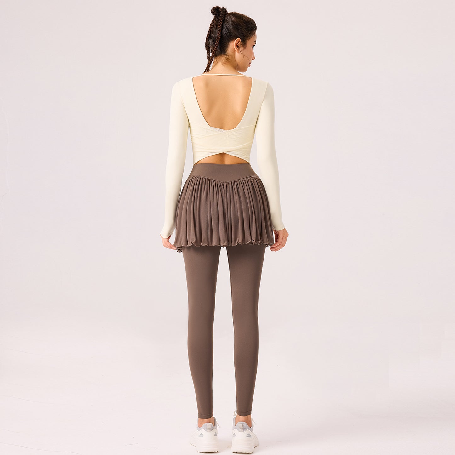 09/2025 Autumn and winter vacation two-piece sports trousers skirt can be worn outside the gym quick-drying running yoga T-shirt beautiful back breathable long sleeves