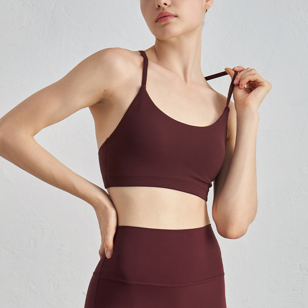 05/2024 Women's fitness running shock-absorbing fashion yoga vest with breast cushion strap wearing beautiful back sports underwear