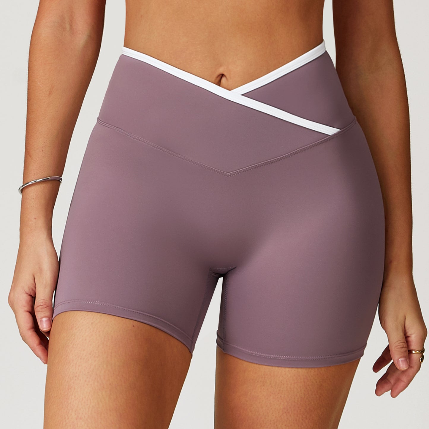 08/2024 Cross high waist yoga shorts tight nude peach hip sports shorts women's outdoor fitness pants 8843