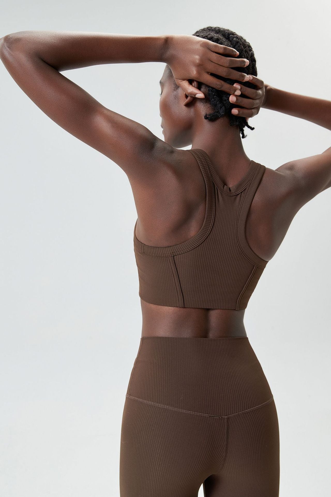 04/2024 ribbed High neck willow strip fan round oxygen cup sports bra women's long yoga fitness vest running bra