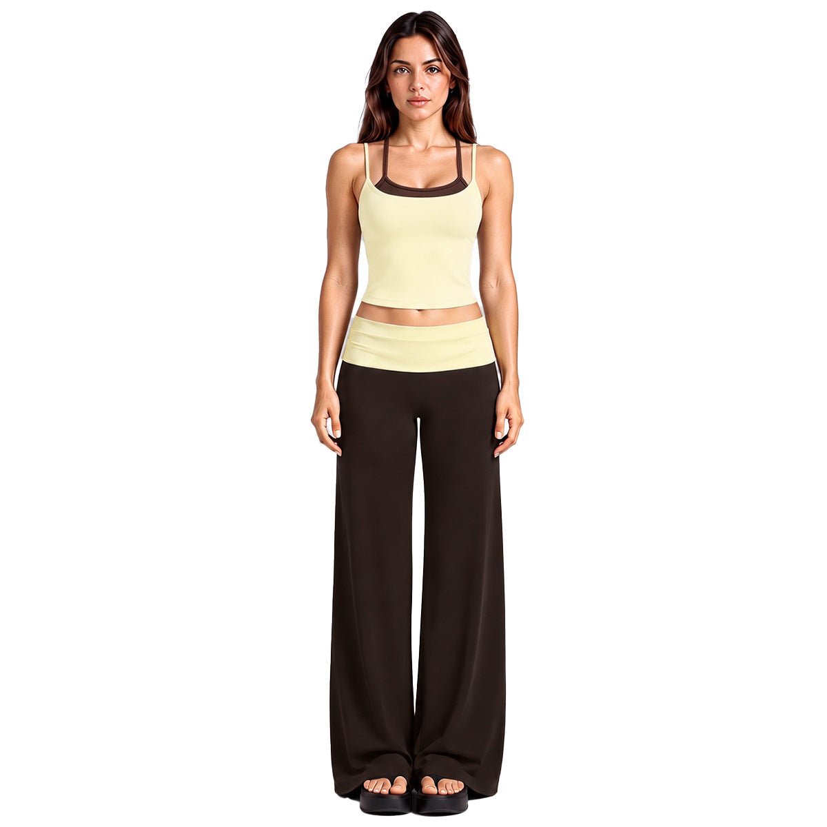 Wholesale Women’s Activewear Set | Layered Sports Tank & High-Waisted Workout Pants | fouregg