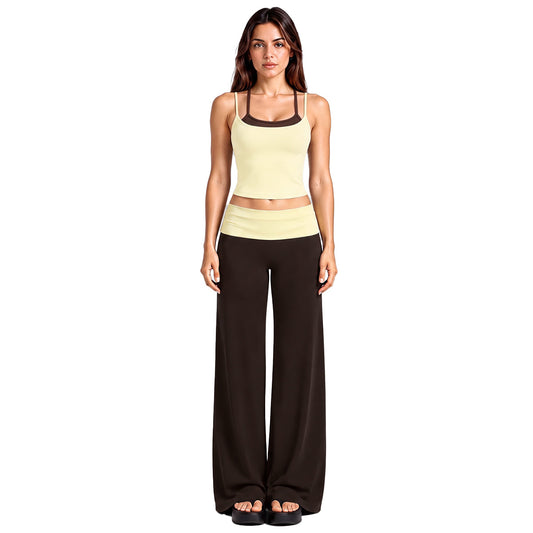 Wholesale Women’s Activewear Set | Layered Sports Tank & High-Waisted Workout Pants | fouregg