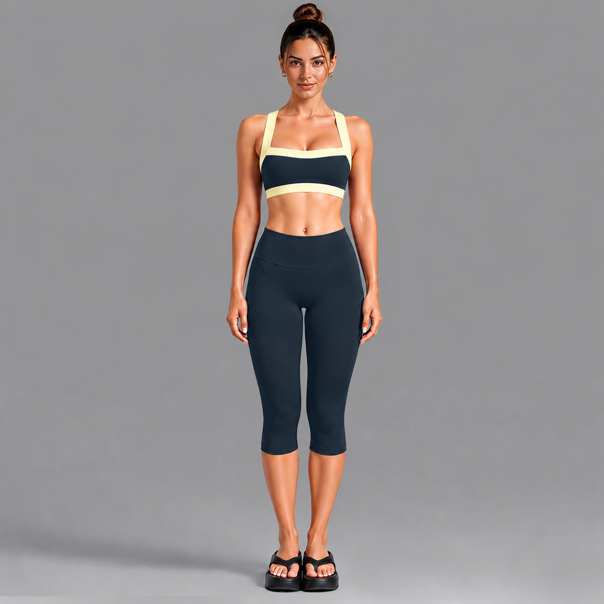 Wholesale Women’s Activewear Set | Contrast-Color Yoga Bra & Pilates Fitness Pants | fouregg - 6231 Underwear + 1554 Mid-Length Pants Blueberry