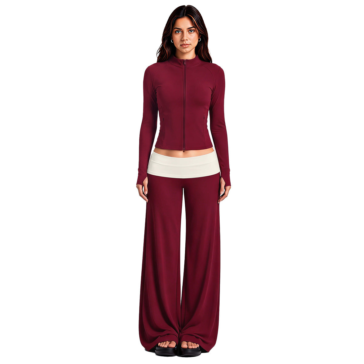 Wholesale Women’s Activewear Set | Color-Block High-Neck Jacket & Quick-Dry Workout Trousers | fouregg