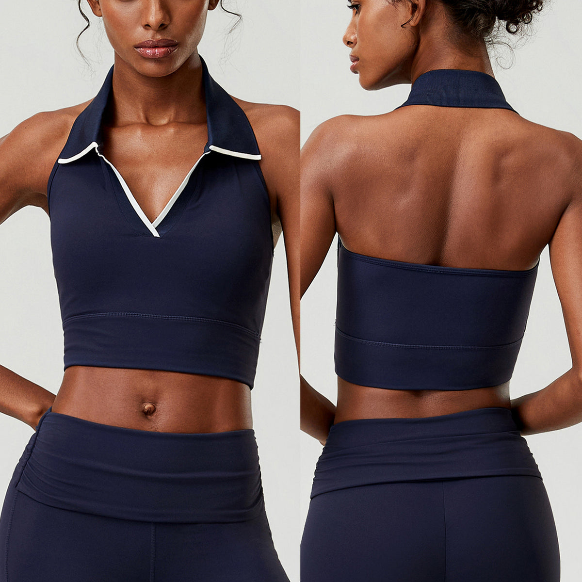Wholesale Women’s Halter Sports Bra | Bulk Stretch Tennis, Yoga & Badminton Top | fouregg - Blue