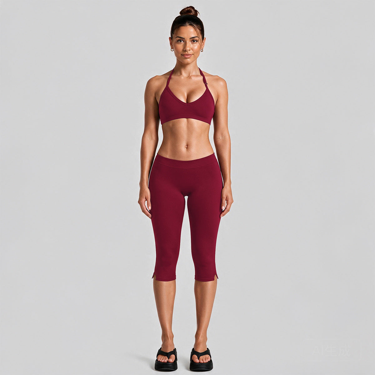 Wholesale Women’s Quick-Dry Activewear Set | Backless Halter Top & Mid-Length Workout Pants | fouregg - Rumba Red