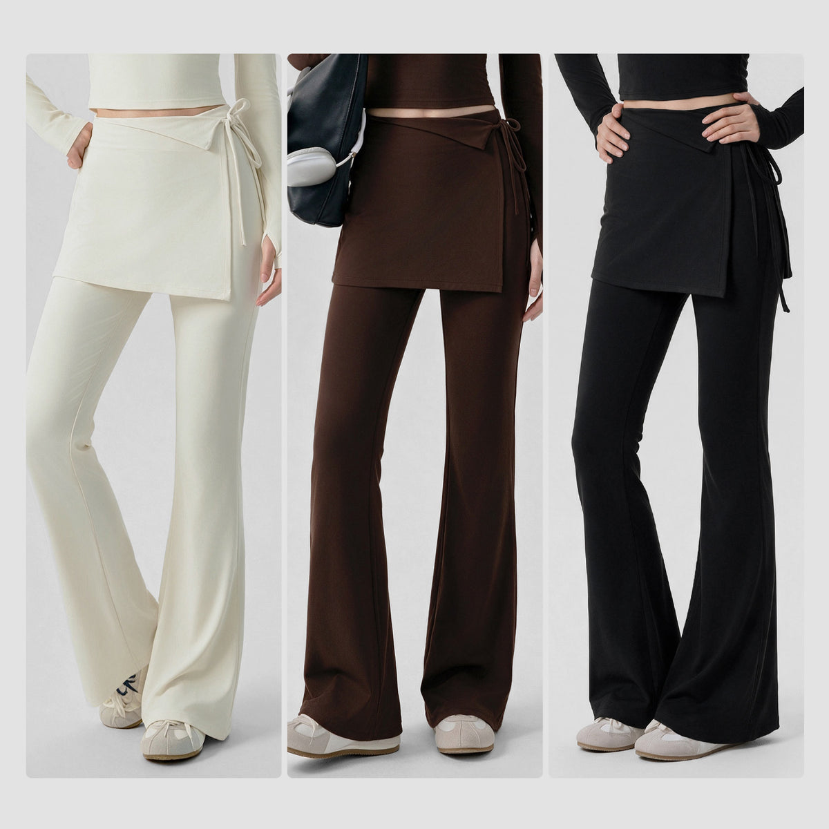 Wholesale Women’s Flare Yoga Pants | Bulk Butt-Lifting Leggings with Anti-Exposure Overlay | fouregg