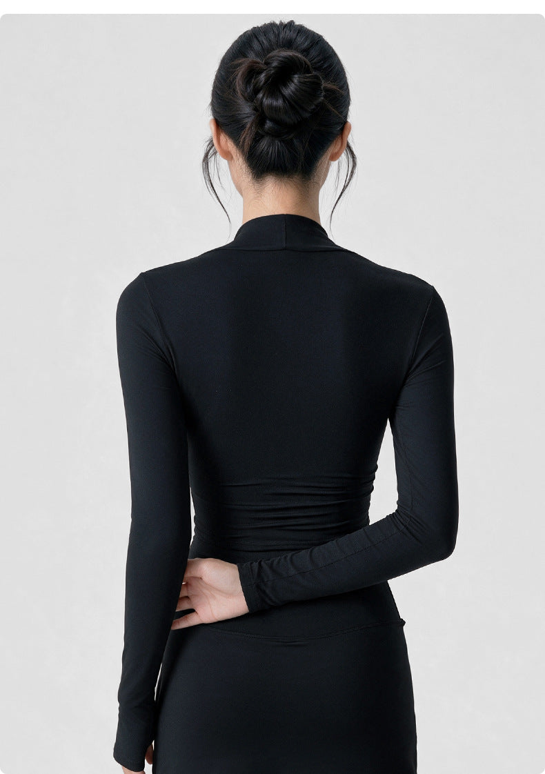 Wholesale Women’s Long Sleeve Pilates Top | Bulk Strapless-Look Slim-Fit Workout Shirt | fouregg