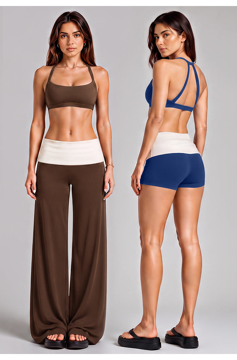 Wholesale Women’s Activewear Set | Workout Bra & Loose-Fit Color-Block Yoga Trousers | fouregg