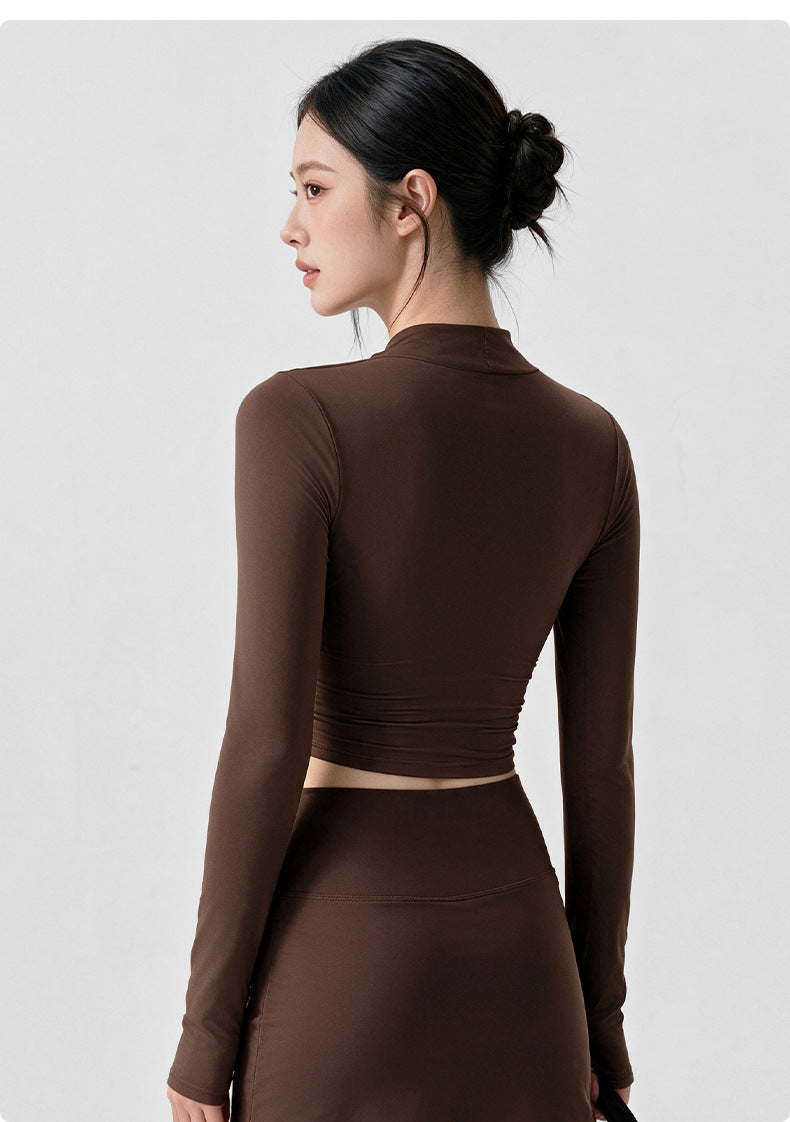 Wholesale Women’s Long Sleeve Pilates Top | Bulk Strapless-Look Slim-Fit Workout Shirt | fouregg