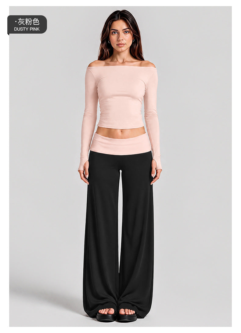 Wholesale Women’s Activewear Set | Quick-Dry Long Sleeve Off-Shoulder Top & High-Waisted Workout Pants | fouregg
