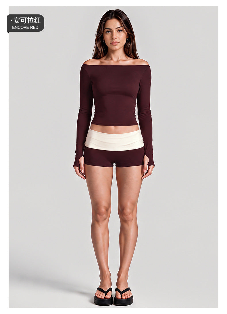 Wholesale Women’s Activewear Set | Quick-Dry Long Sleeve Off-Shoulder Top & High-Waisted Workout Pants | fouregg