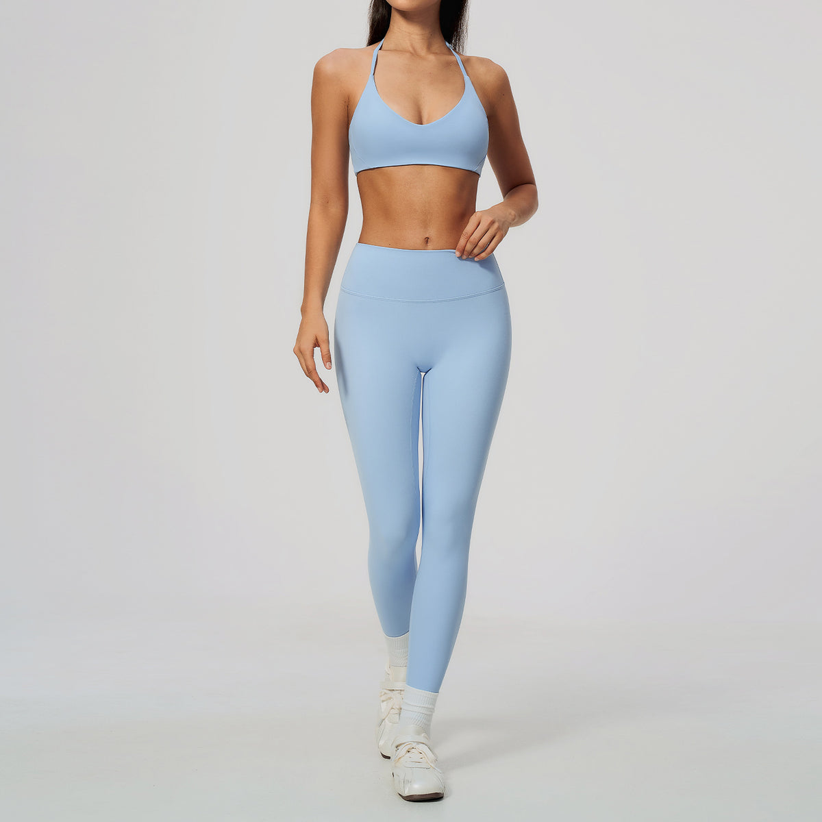 Wholesale Women’s Workout Set 5529 | Slim-Fit Yoga & Fitness Outfit | fouregg - 5529 Bra + 8519 Pants, Shell Blue