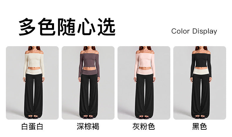 Wholesale Women’s Activewear Set | One-Shoulder Long Sleeve Top & High-Waisted Casual Yoga Pants | fouregg