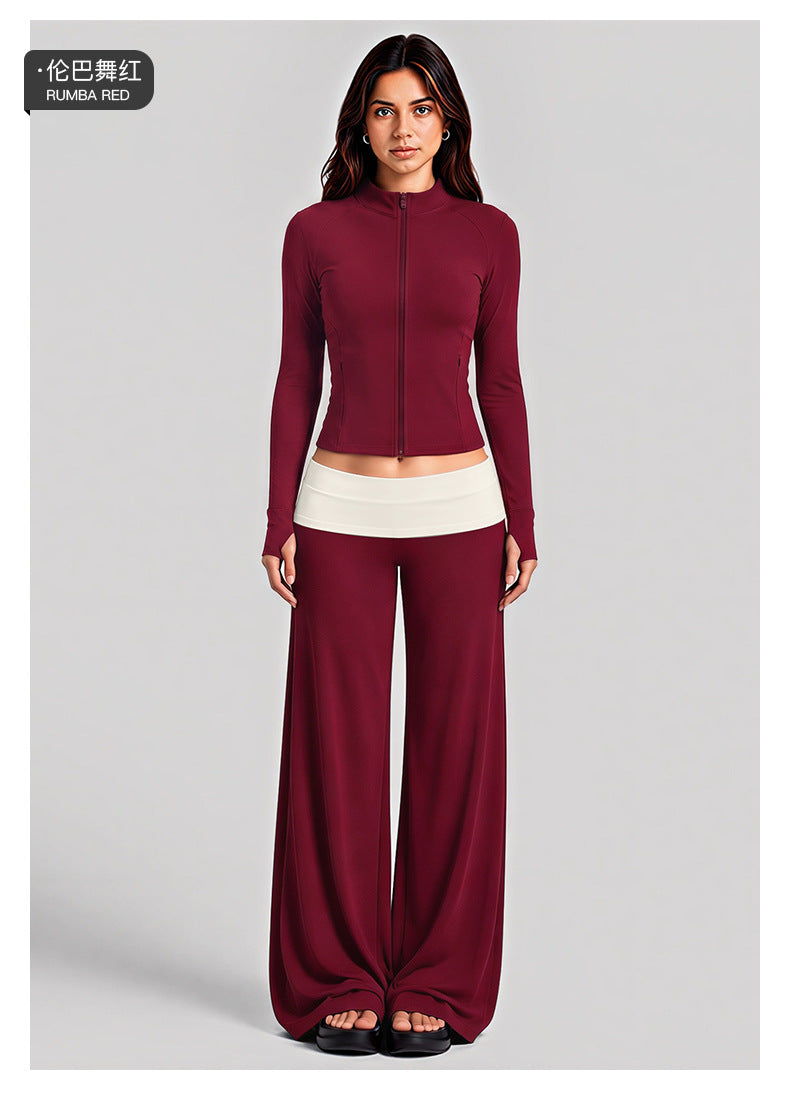 Wholesale Women’s Activewear Set | Color-Block High-Neck Jacket & Quick-Dry Workout Trousers | fouregg