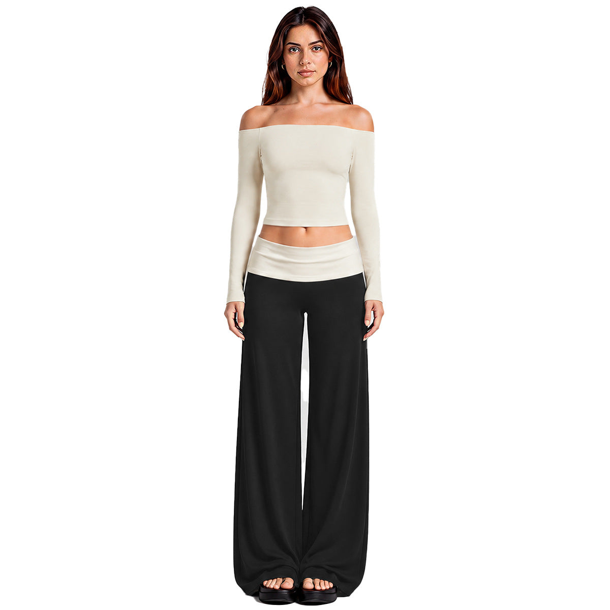 Wholesale Women’s Activewear Set | One-Shoulder Long Sleeve Top & High-Waisted Casual Yoga Pants | fouregg