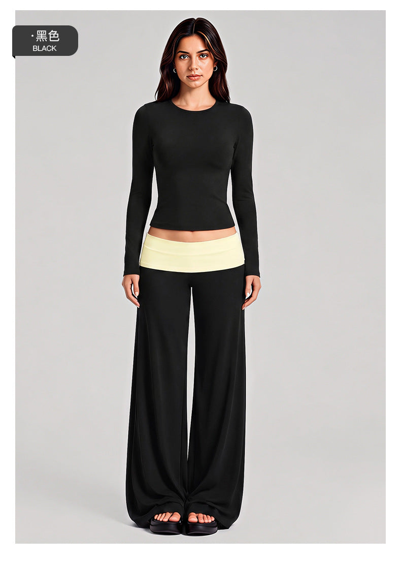 Wholesale Women’s Activewear Set | Fitted Long Sleeve Workout Tee & Casual Fitness Pants | fouregg