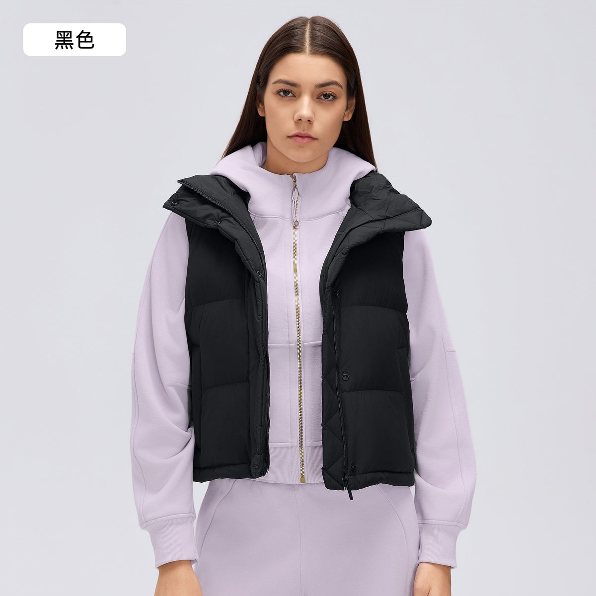 Wholesale Women’s Lightweight Down Puffer Vest D26155 | Warm Wind-Resistant Hooded Outerwear | fouregg - Black