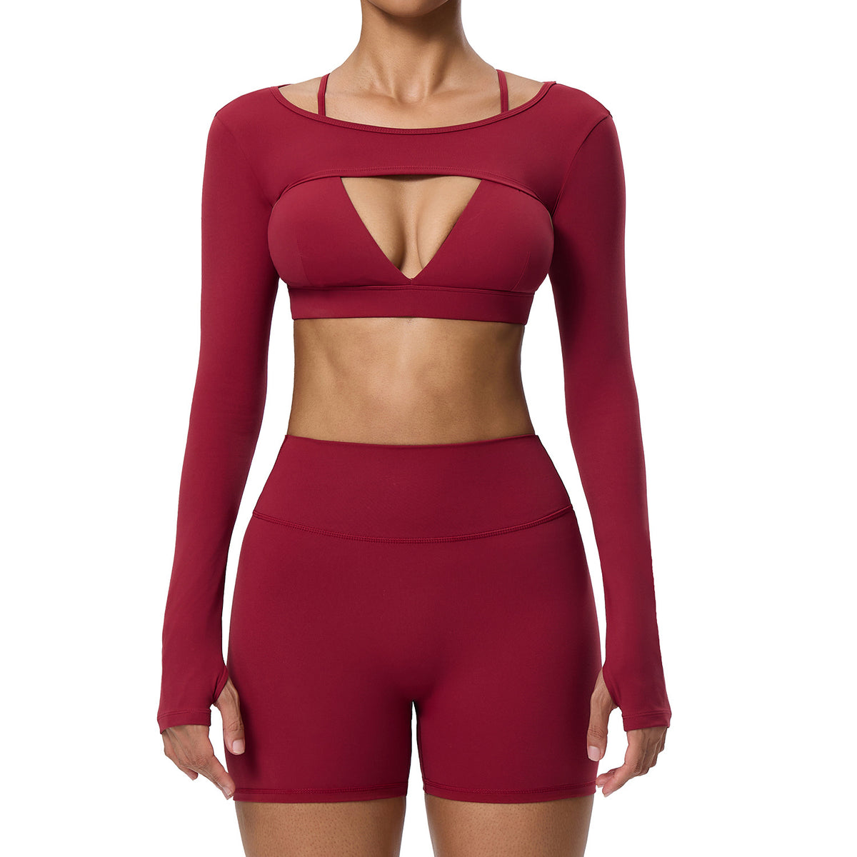 Wholesale Women’s Double-Brushed Yoga Set | Bulk Sports Bra, Sculpting Shorts & Cover-Up | fouregg