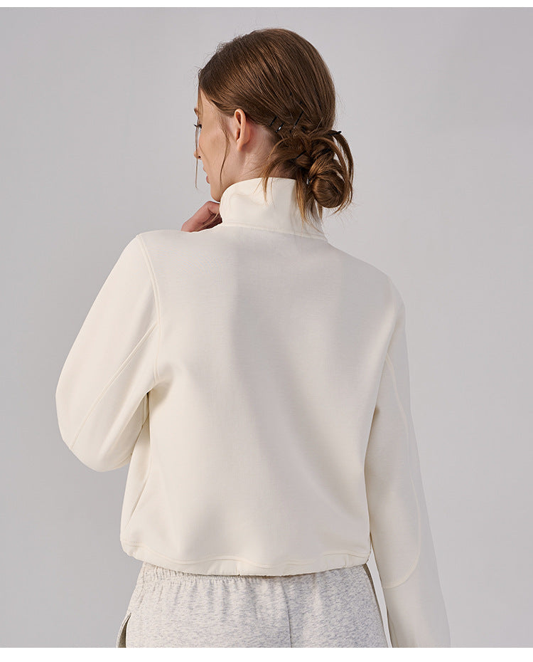 Wholesale Women’s Cropped Sweatshirt | Bulk Relaxed-Fit Half-Zip Workout Top | fouregg