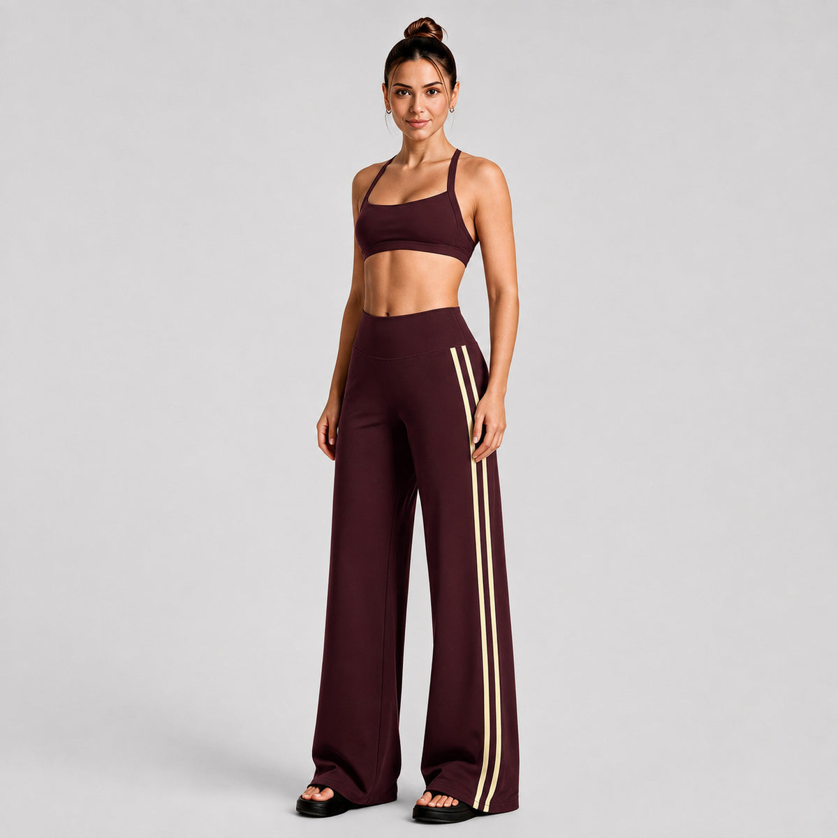 Wholesale Women’s Quick-Dry Yoga Set | Backless Halter Sports Top & Relaxed Straight-Leg Trousers | fouregg - Underwear + pants, anchora red