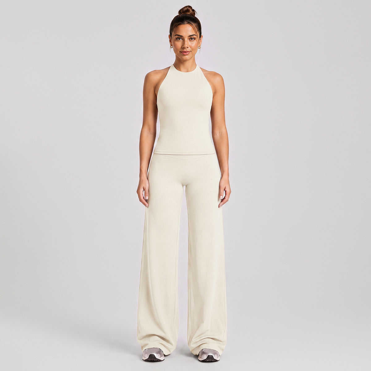 Wholesale Women’s Activewear Set | Slimming Sports Tank & Loose-Fit Workout Pants | fouregg - Wide-Leg Long Set, Albumen White
