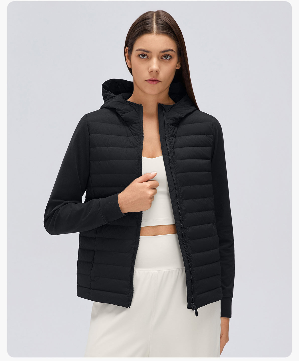 Wholesale Women’s Lightweight Down Jacket D26111 | Slim-Fit Hooded Outdoor Sports Outerwear | fouregg
