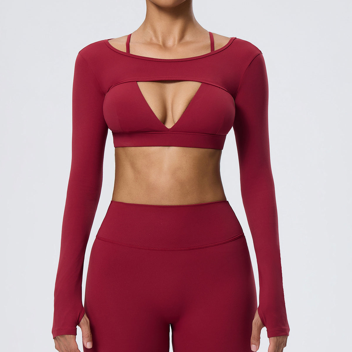 Wholesale Women’s Double-Brushed Activewear Set | Bulk 2-Piece Yoga & Fitness Wear | fouregg - Dark Red