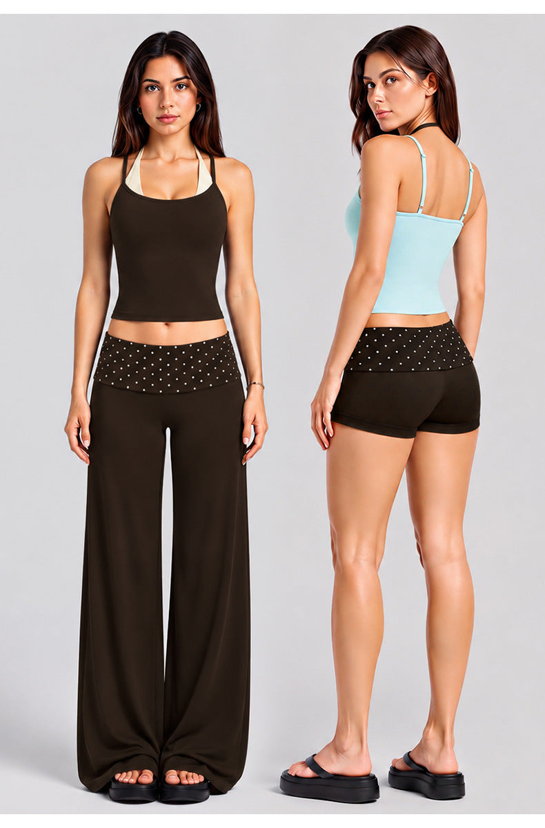 Wholesale Women’s Activewear Set | Color-Block Workout Tank & Quick-Dry Polka Dot Yoga Pants | fouregg