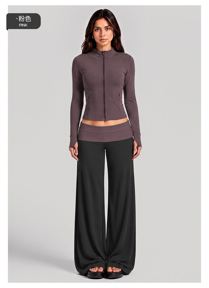 Wholesale Women’s Activewear Set | Quick-Dry Color-Block Track Jacket & Polka Dot Yoga Pants | fouregg