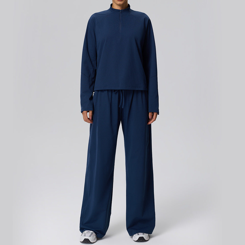Wholesale Waffle Fabric Long-Sleeve Top & Casual Pants 2-Piece Sports Set | fouregg